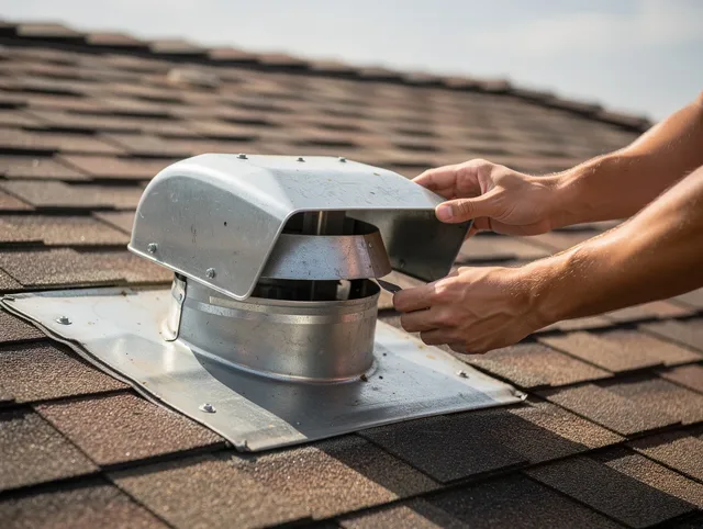 Fountain Valley Dryer Vent Cleaning certified technician safely cleaning a roof-mounted dryer vent in Fountain Valley