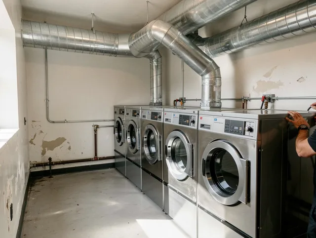Fountain Valley Dryer Vent Cleaning team performing large-scale commercial dryer vent cleaning in Fountain Valley