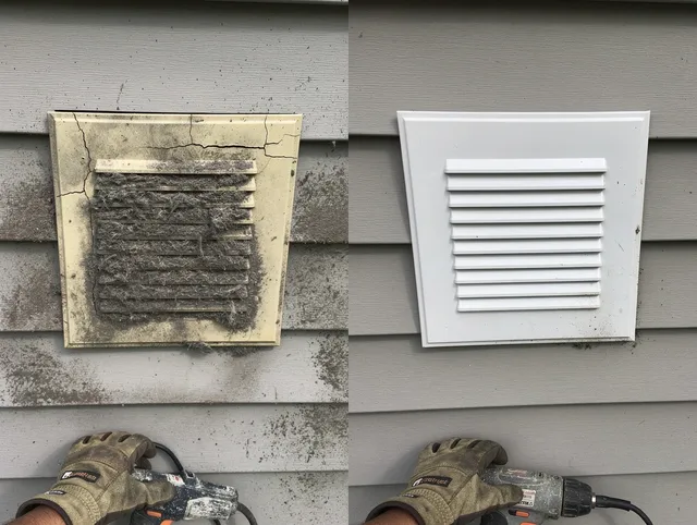 Fountain Valley Dryer Vent Cleaning technician installing high-quality dryer vent cover at a residential property in Fountain Valley