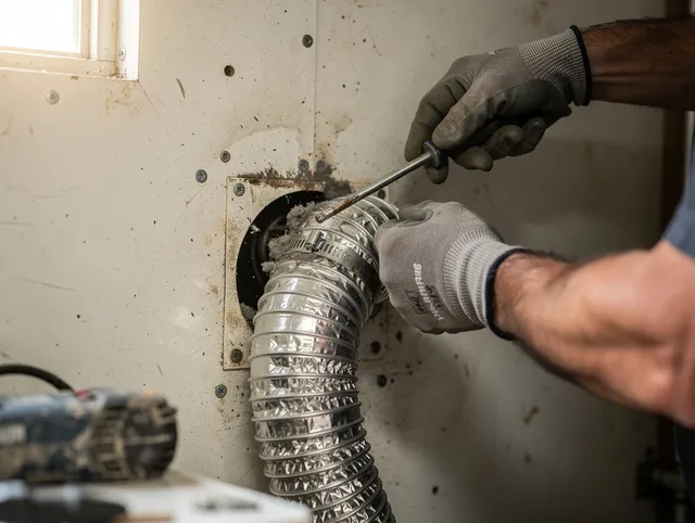 Fountain Valley Dryer Vent Cleaning technician performing precise dryer vent hose installation in Fountain Valley